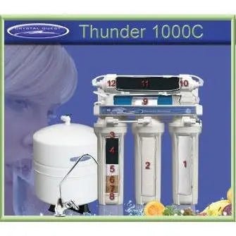 Crystal Quest 1000C RO system installed under kitchen sink — multi-stage filtration with dedicated faucet and storage tank