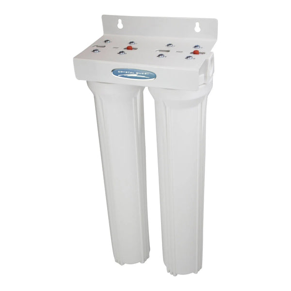 Crystal Quest Compact Double 20 Inch Whole House Water Filter System side view — water filtration system
