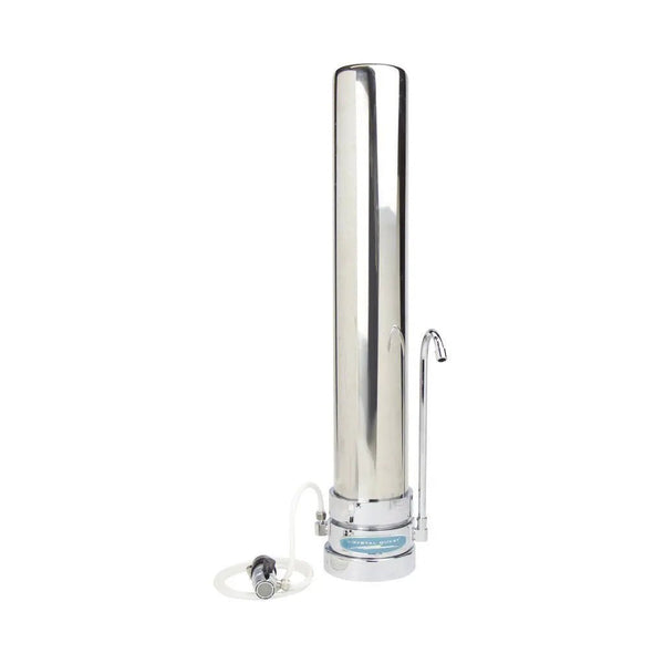 Crystal Quest Countertop Stainless Steel Single Replaceable Tall PLUS Water Filter System — water filtration system