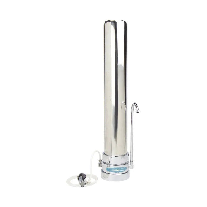 Crystal Quest Countertop Stainless Steel Single Replaceable Tall PLUS Water Filter System — water filtration system