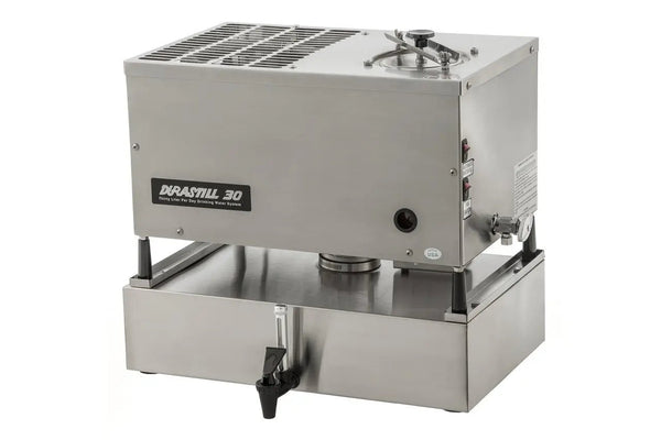 Durastill 30H4 manual fill water distiller with 4-gallon tank — produces distilled water for CPAP machines and drinking