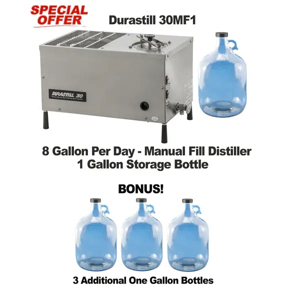 Durastill 30MF1 manual fill water distiller — 8 gallons per day countertop distillation system for pure drinking water