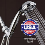AquaDance High Pressure 6-Setting 3.5" Chrome Face Handheld Shower with Hose for the Ultimate Shower Experience! Officially Independently Tested to Meet Strict US Quality & Performance Standards! - PureWaterGuys.com