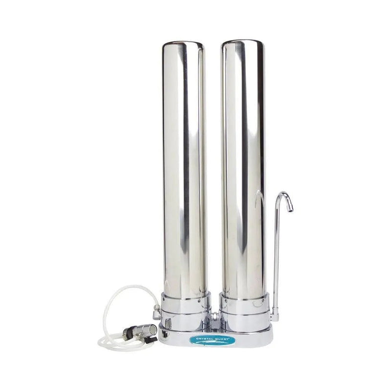 Crystal Quest Countertop Stainless Steel Double Replaceable Tall PLUS Water Filter System — water filtration system