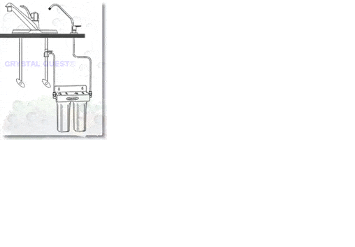 Crystal Quest Mega Undersink Double Replaceable Arsenic Water Filter System side view — commercial inline water filter for multi-stage point-of-use filtration